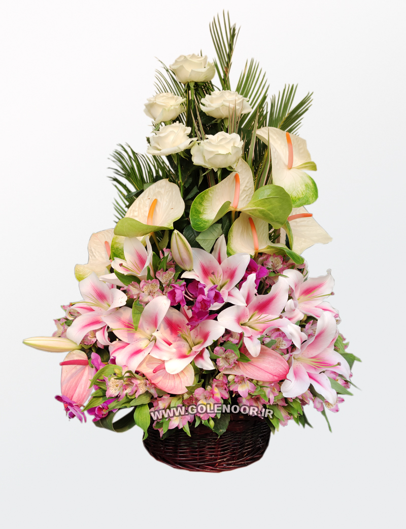 سبد گل لاکچری صورتی خرید سبد گل